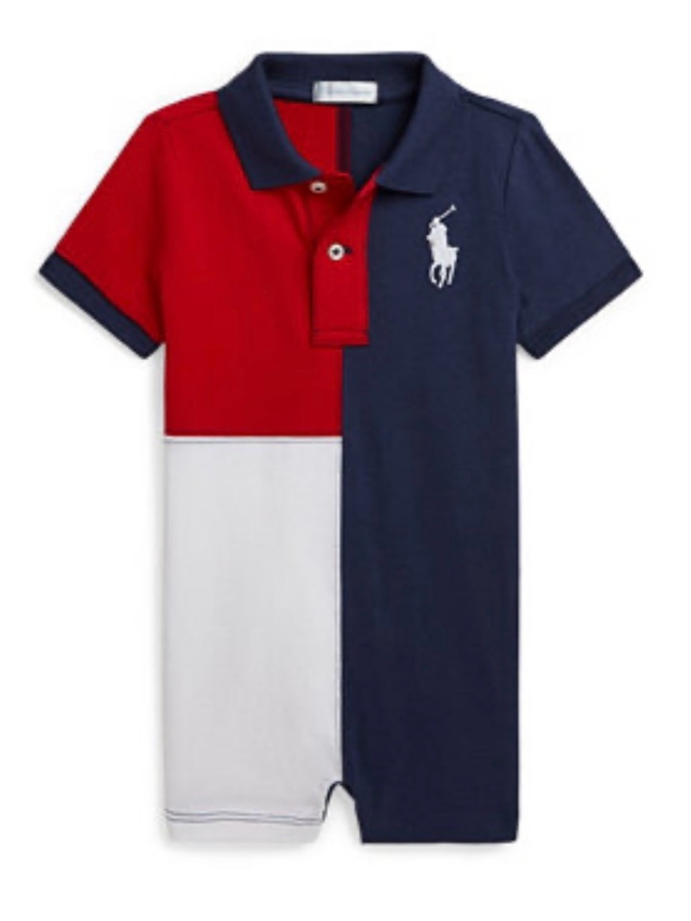 Ralph Lauren Red, White & Navy Colorblock Baby Polo Romper 9M